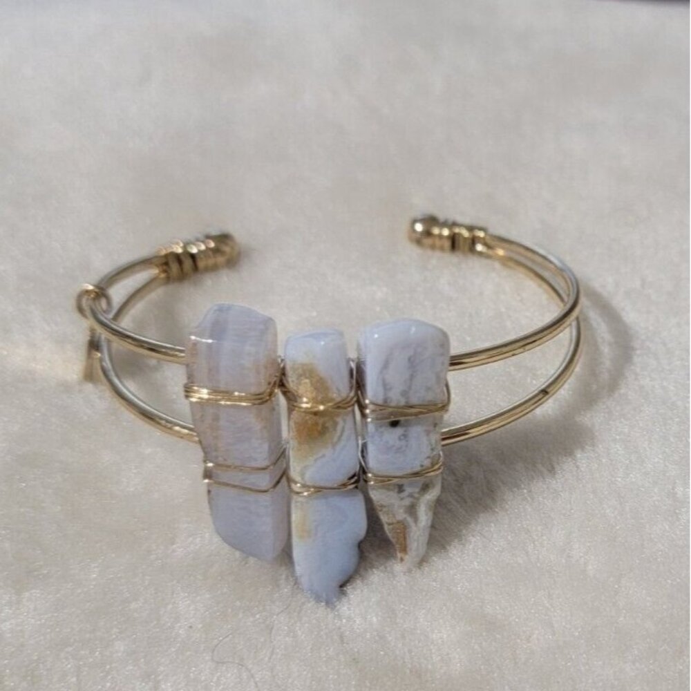 Ali Khan Cuff Bracelet Wire Wrapped Howlite Crystal Stone New York Boho Hippie